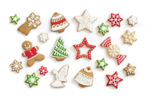 Gingerbread cookies on white background